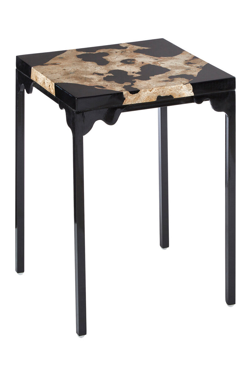 Relic Petrified Wood And Black Resin Side Table