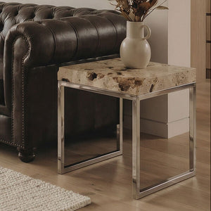 Relic Cheese Stone and Silver Finish Side Table