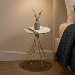 Vizzini White Marble and Agate Side Table