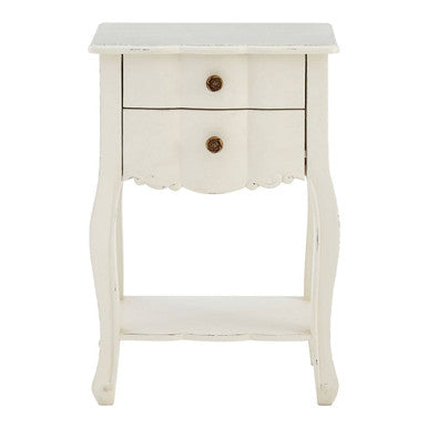 White nightstand with a single drawer on a white background