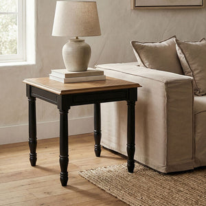 Loire Black and Natural Wood Top Square Side Table