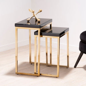 Kensington Townhouse Black and Gold Finish Set of 2 Nesting Tables