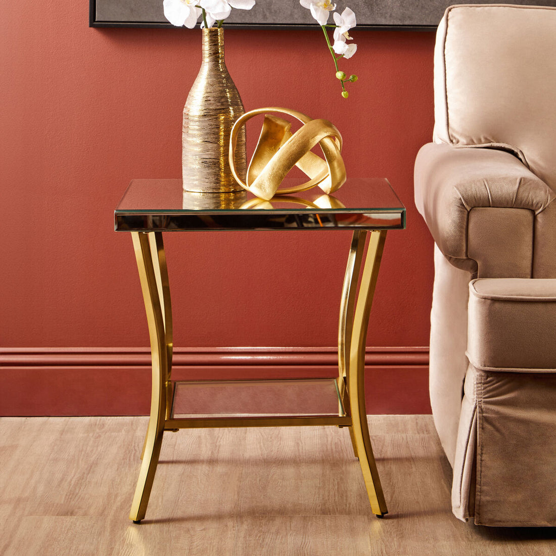 Kensington Townhouse Mirror Side Table With Gold Legs