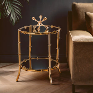 Kensington Townhouse Gold Finish Bamboo Design Round Side Table