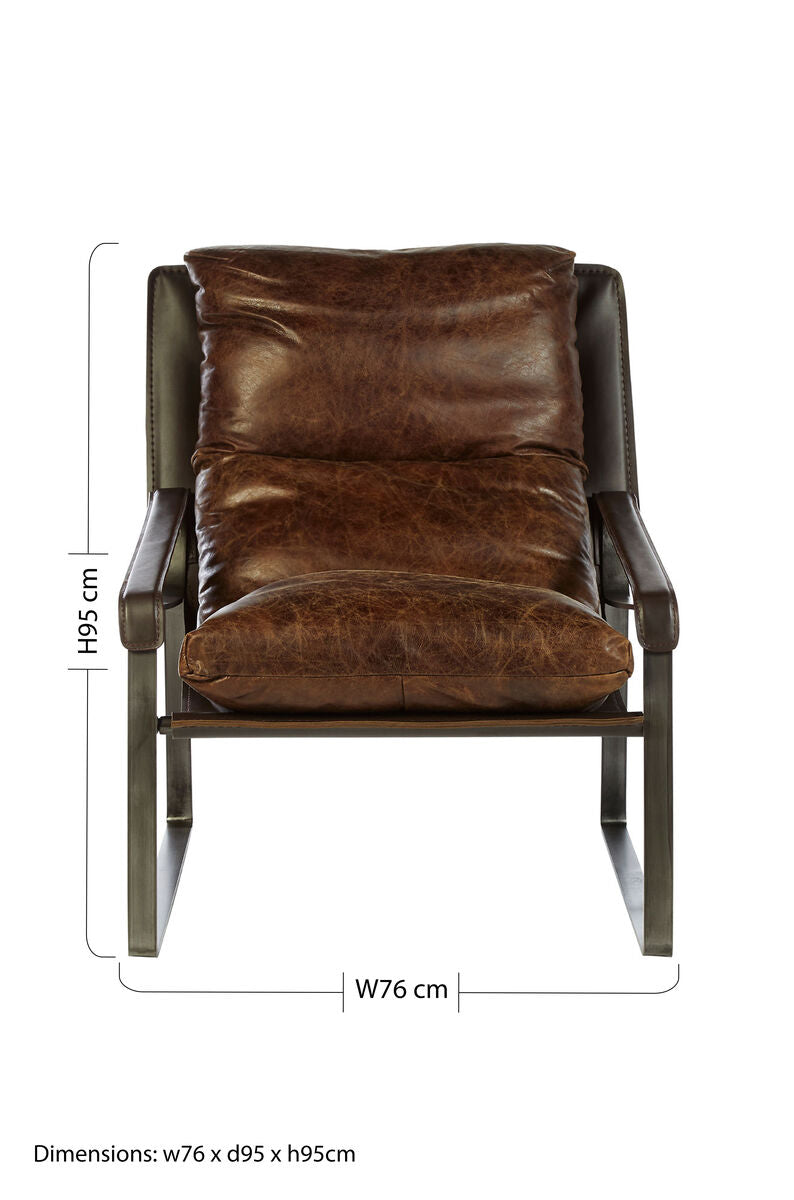 Hoxton Brown Leather Sledge Base Lounge Chair - Image 8