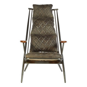 Hoxton Grey Leather Quilted High Back Chair