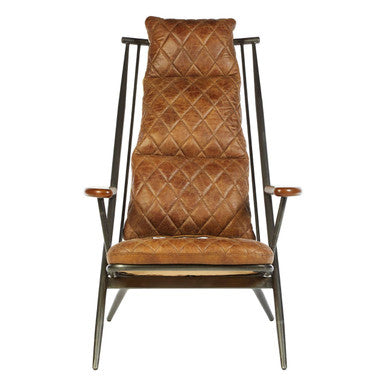 Brown quilted chair with metal frame on a white background