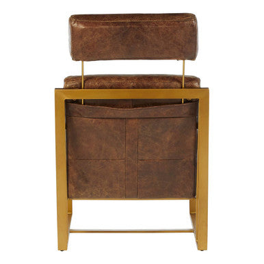 Hoxton Brown Leather Lounge Chair with Rose Gold Iron Frame - Image 6