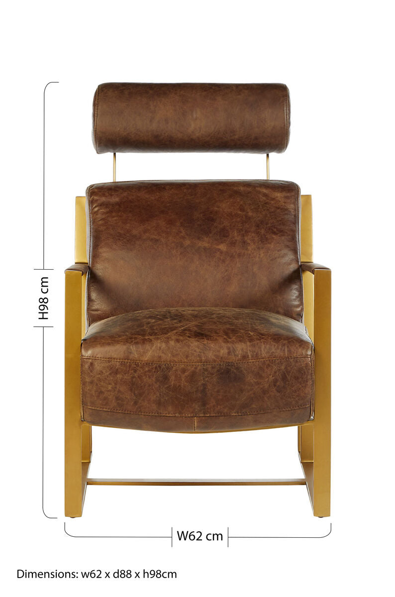 Hoxton Brown Leather Lounge Chair with Rose Gold Iron Frame - Image 13