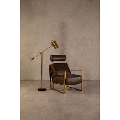 Hoxton Brown Leather Lounge Chair with Rose Gold Iron Frame - Image 3