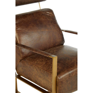 Hoxton Brown Leather Lounge Chair with Rose Gold Iron Frame - Image 10