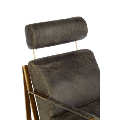 Hoxton Grey Leather Lounge Chair With Rose Gold Finish Frame