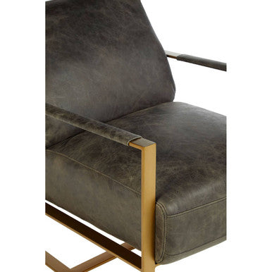 Hoxton Grey Leather Lounge Chair with Rose Gold Finish Frame - Image 6