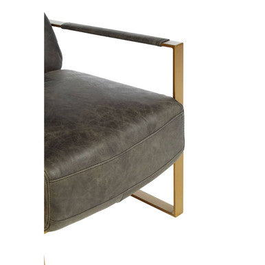 Hoxton Grey Leather Lounge Chair with Rose Gold Finish Frame - Image 7