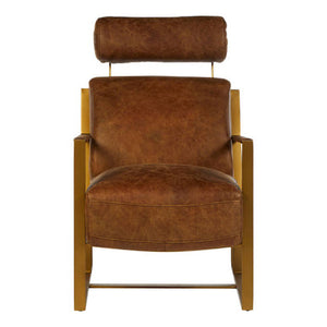 Hoxton Light Brown Leather Lounge Chair With Iron Frame