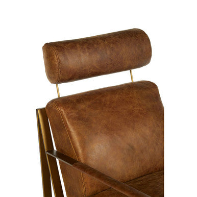 Hoxton Light Brown Leather Lounge Chair With Iron Frame - Image 5