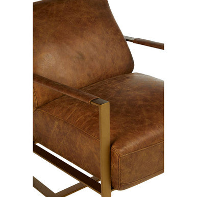 Hoxton Light Brown Leather Lounge Chair With Iron Frame - Image 6