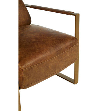 Hoxton Light Brown Leather Lounge Chair With Iron Frame - Image 7
