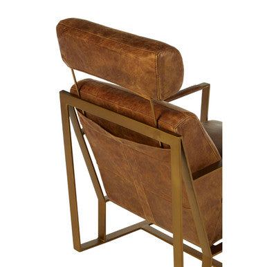 Hoxton Light Brown Leather Lounge Chair With Iron Frame - Image 8