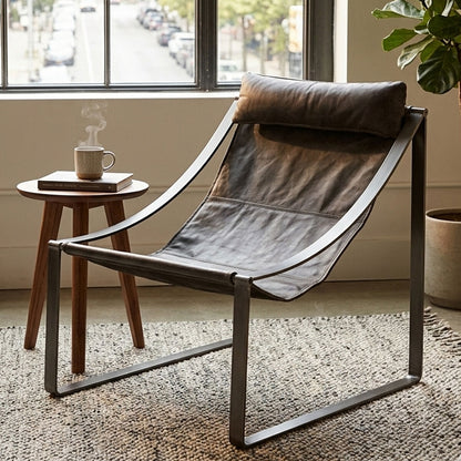 Antique Black Leather Sling Chair | Hoxton