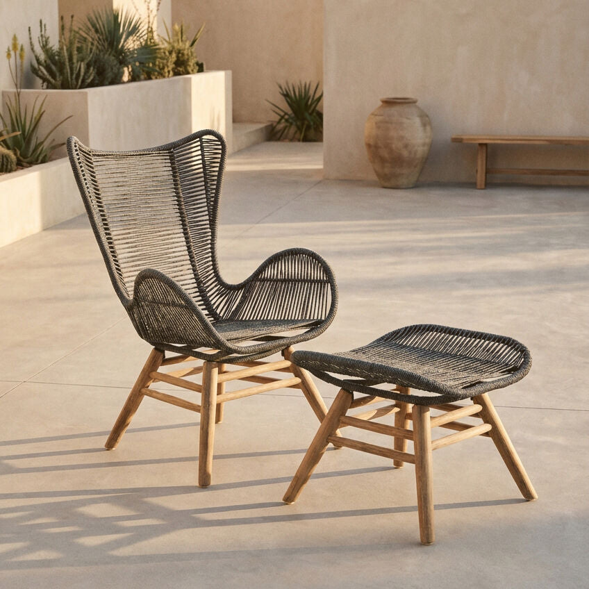 Sisal Grey Rope Lounge Chair and Footstool - Image 3
