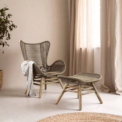 Sisal Latte Rope Lounge Chair And Footstool - Image 3