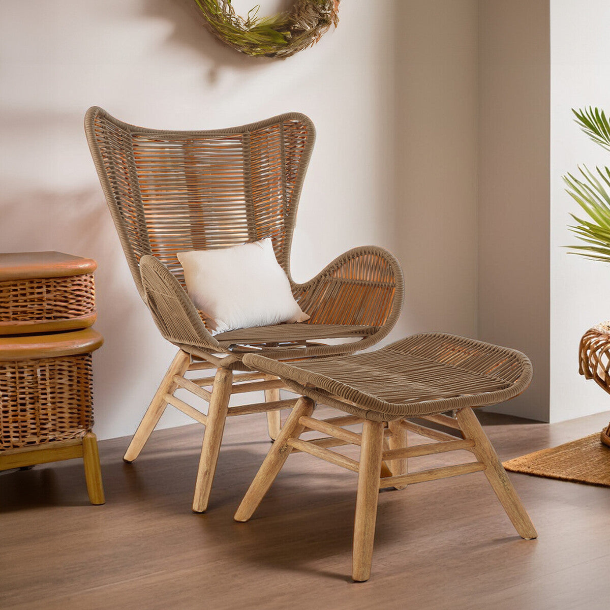 Sisal Latte Rope Lounge Chair And Footstool