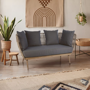 Opus Natural Woven Rope 2 Seater Sofa with Grey Cushions