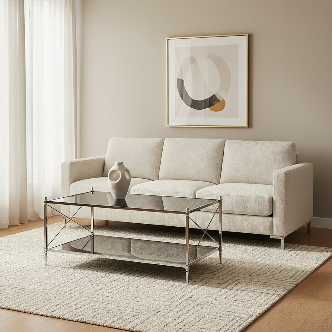 Hoffmann Black Glass and Nickel Finish Rectangular Coffee Table - Image 3