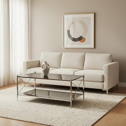 Hoffmann Black Glass and Nickel Finish Rectangular Coffee Table