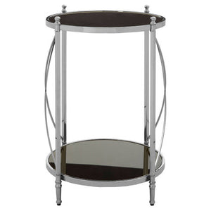 Hoffmann Black Glass and Nickel Finish 2 Tier Round Side Table