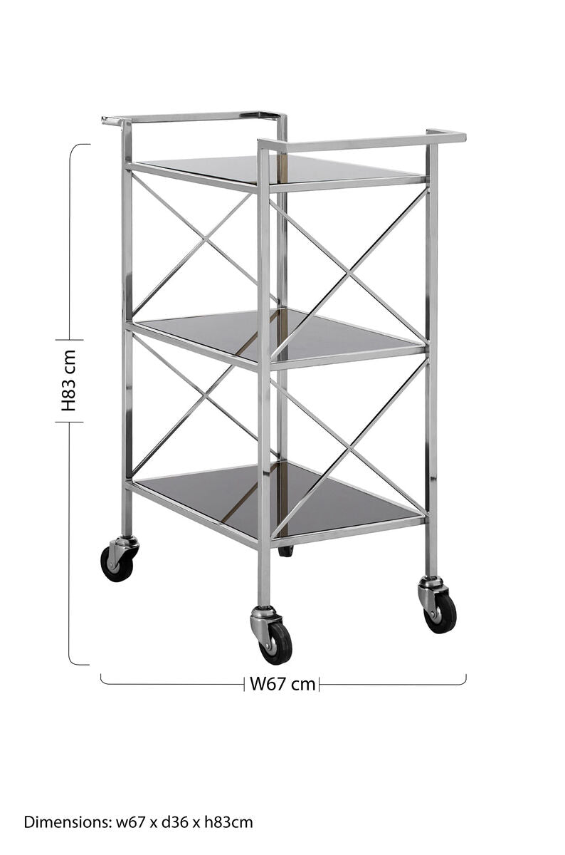 Hoffmann Black Mirrored Glass 3 Tier Trolley