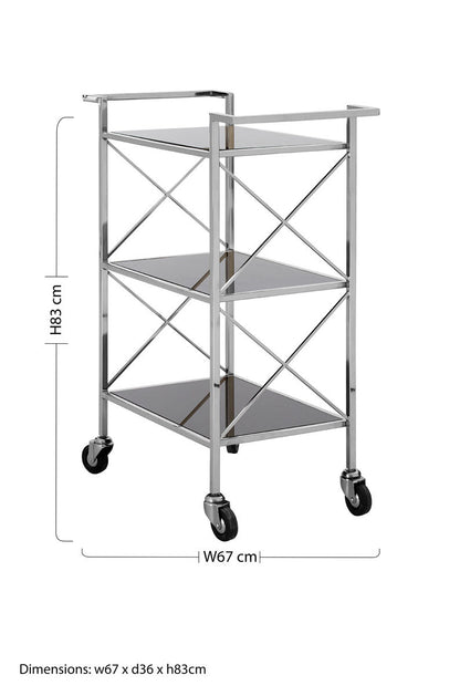 Hoffmann Black Mirrored Glass 3 Tier Trolley