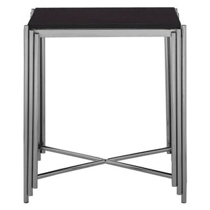 Clarice Black Granite Side Table with Silver Finish Base