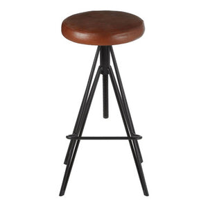 Nandri Brown Leather Adjustable Stool with Black Metal Legs
