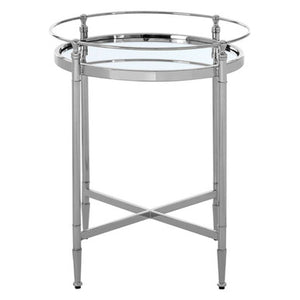 Zach Silver Finish Round Side Table with Mirrored Top