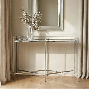 Zach Silver Finish Frame and Mirror Top Console Table