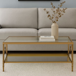 Axis Clear Glass 2 Tier Coffee Table with Gold Finish Frame