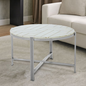 White Marble Top Coffee Table with Gold Detail and Silver Finish Frame, Eva