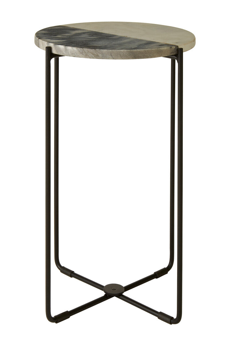 Small side table with marble top and metal frame on a white background