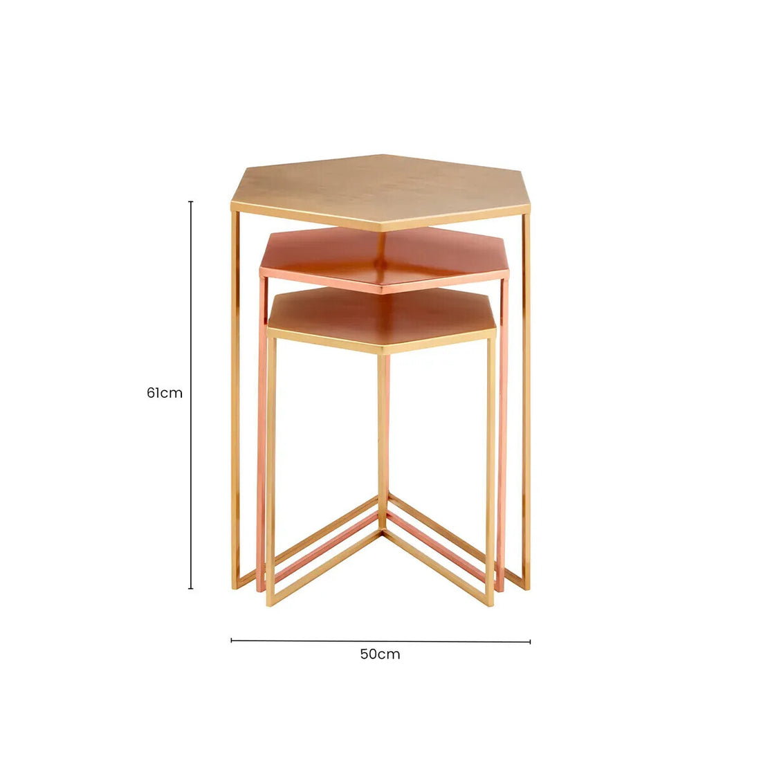 Assorted Gold Brass Bronze Set of 3 Nesting Tables with Iron Frames, Templar