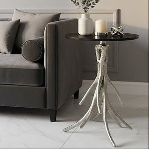Antler Black Marble and Nickel Finish Round Side Table