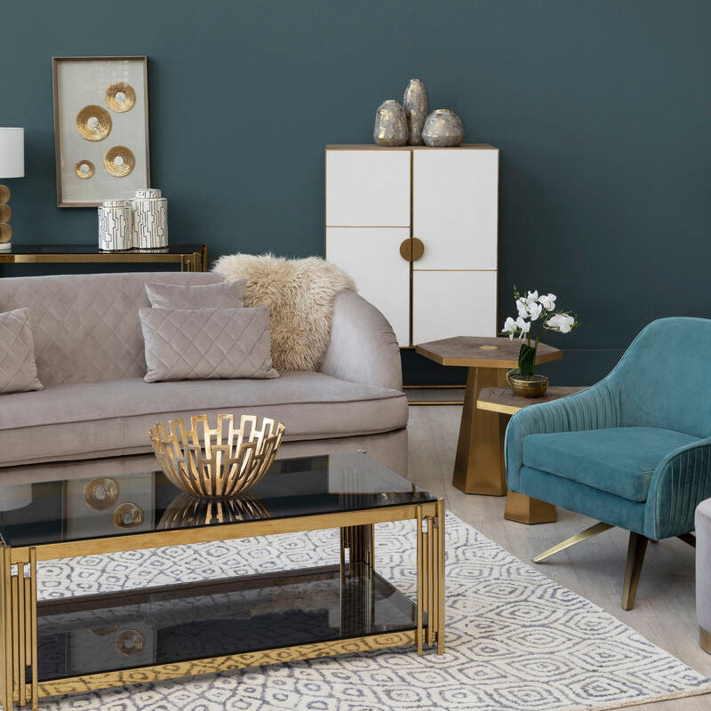 Modica Oak Wood and Brushed Gold Cabinet