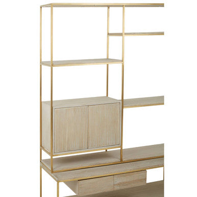 Modica Oak Wood and Gold Finish Shelf Unit - Image 10