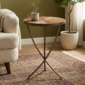 Elmo Recycled Elm Wood Parquet Top Small Side Table