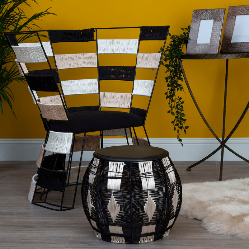 Elmo Elm Wood and Iron Large Side Table