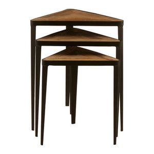 Elmo Brown Wooden and Black Metal Set of 3 Nesting Tables