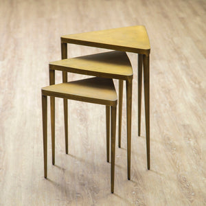 Gold Finish Snug Design Set of 3 Triangular Nesting Tables, Compo