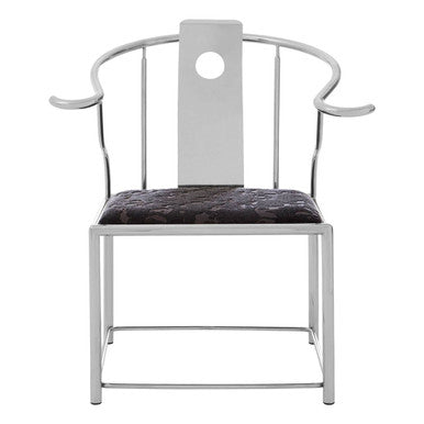 Chair with white frame and black cushion on a white background