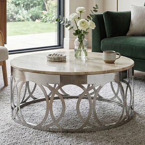 Yasmin White Marble and Silver Finish Coffee Table